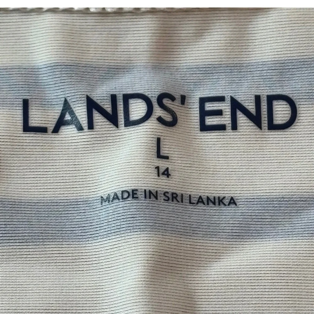 Lands End Girls Large Blue White Striped Ruffle Swim Cover Up Dress‎ Sleeveless